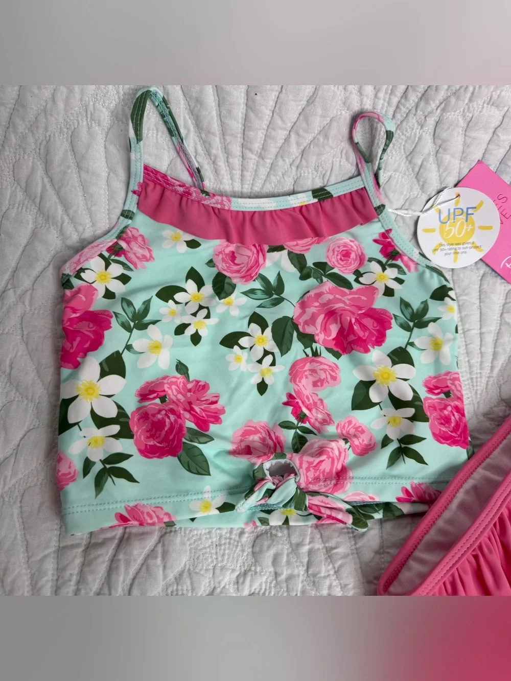 NWT RuffleButts Rosy Sweetheart Ruffle Tie Tankini Swimsuit - Size 5